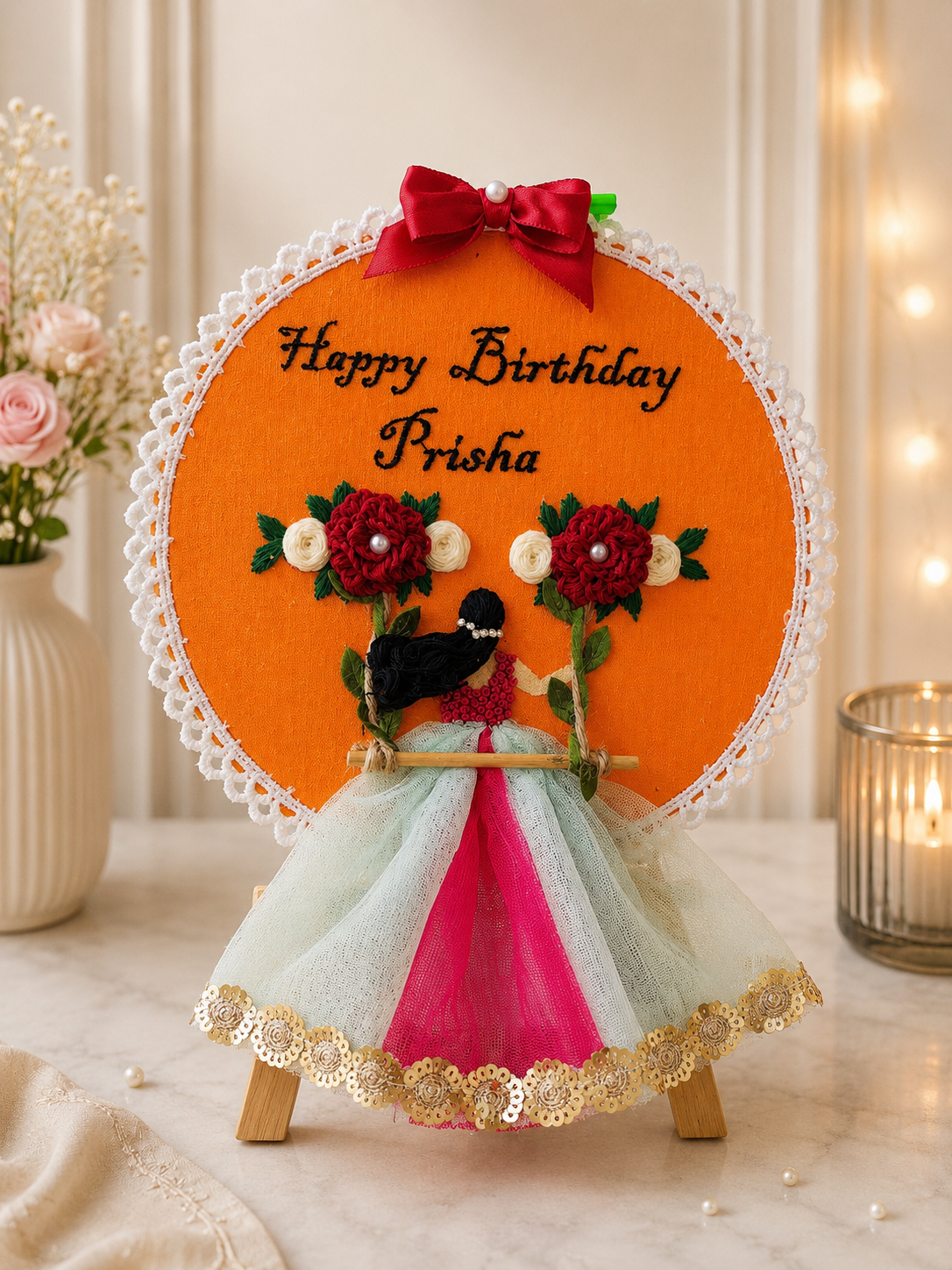 INFINITY CREATIONS Personalized 3D Birthday Photo Embroidery Hoop | Custom Name Gift