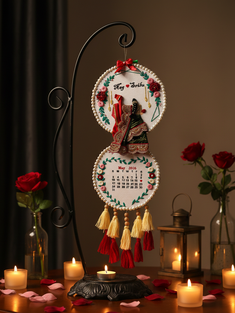 INFINITY CREATIONS Personalized 3D South Indian Wedding Double Hoop | Custom Couple Names Gift
