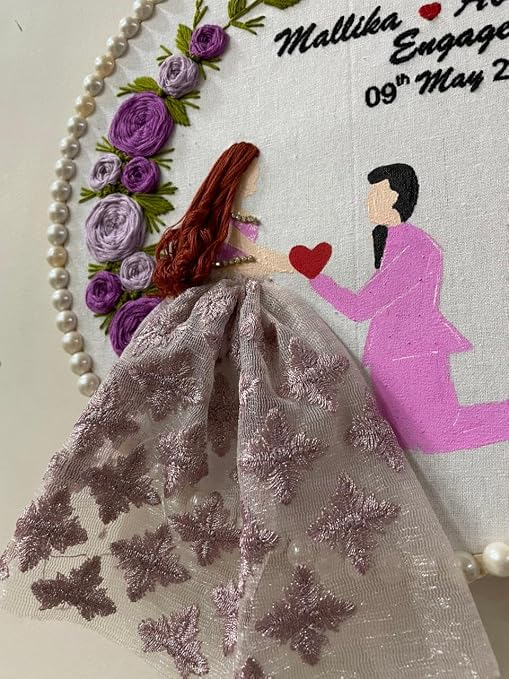 INFINITY CREATIONS Personalized Engagement Embroidery Hoop | Custom Couple Name & Date Gift