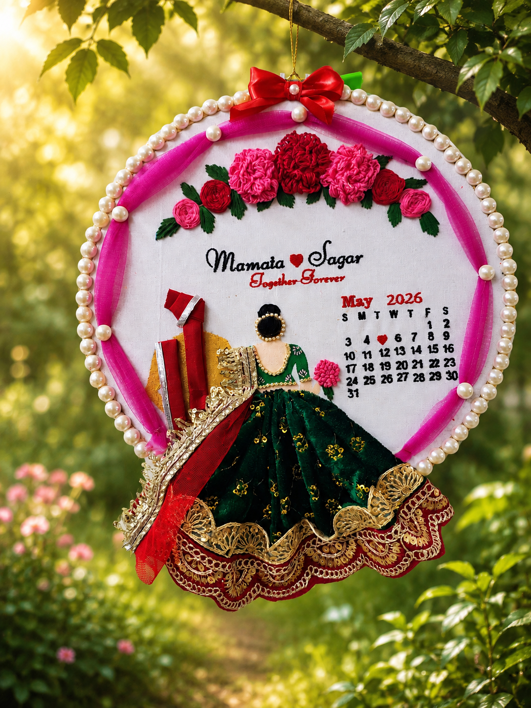 INFINITY CREATIONS Personalized 3D Gujarati Wedding Embroidery Hoop | Custom Couple Names Gift