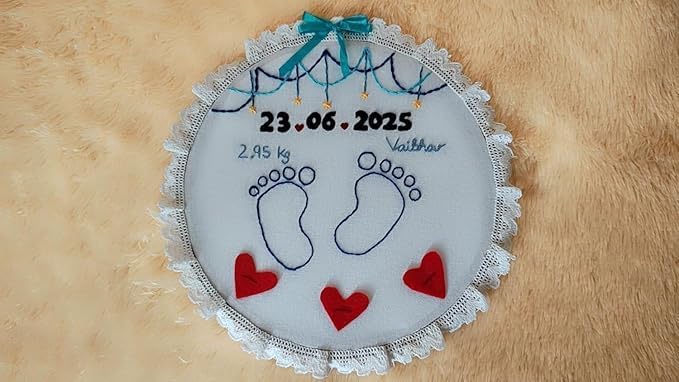 INFINITY CREATIONS Personalized Baby Birth Embroidery Hoop | Custom Newborn Keepsake Gift