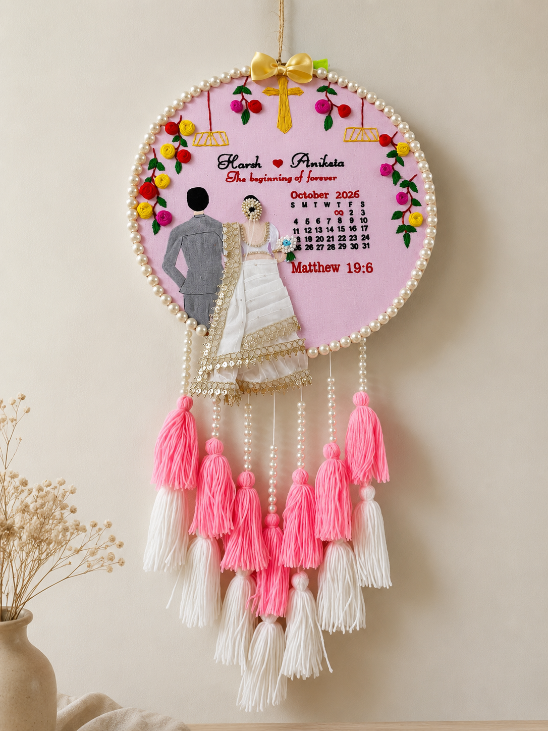 INFINITY CREATIONS Personalized 3D Christian Wedding Embroidery Hoop | Custom Couple Names Gift