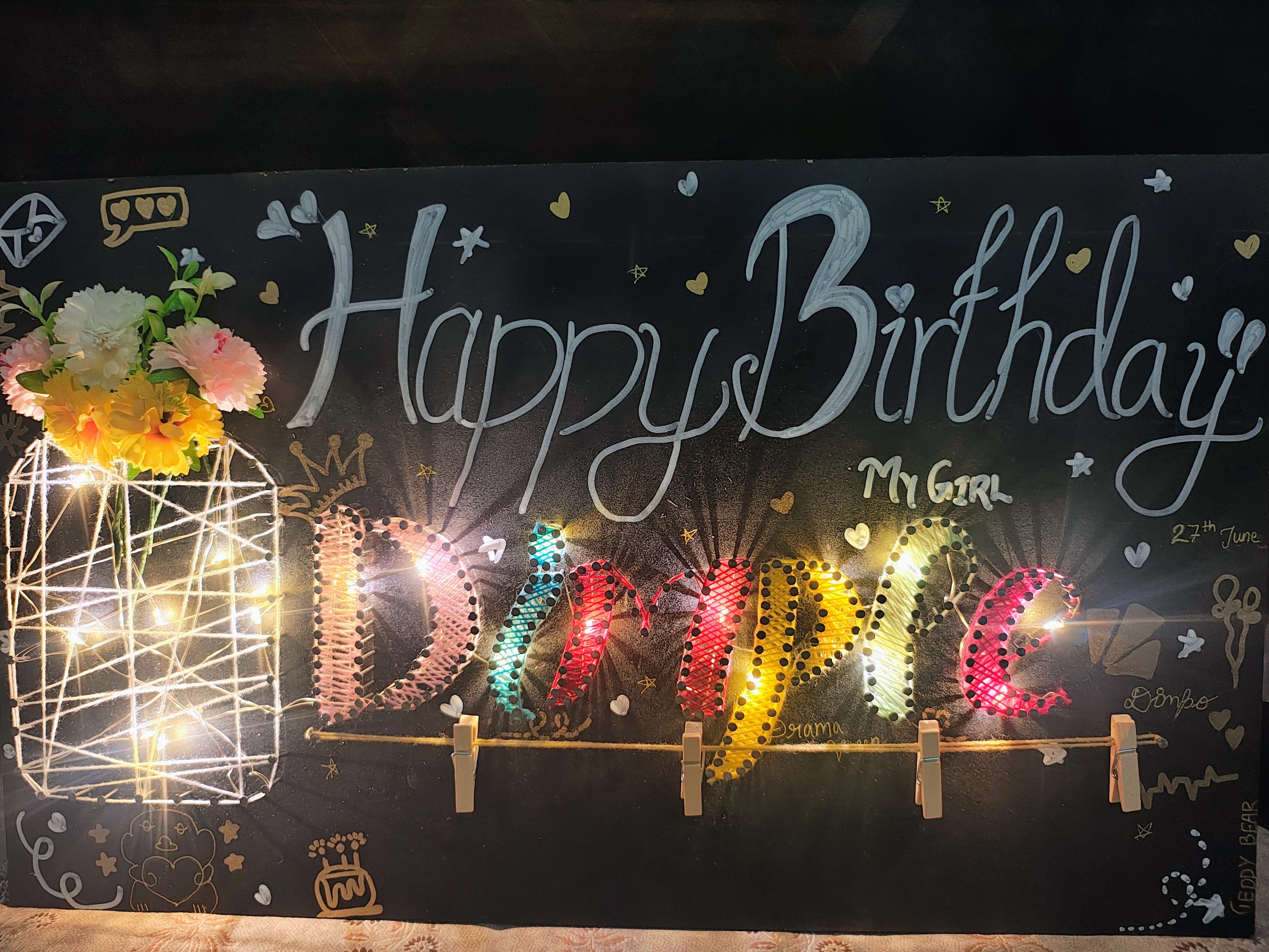 INFINITY CREATIONS Personalized 'Happy Birthday' LED String Art with Date | Custom Photo Wall Décor Gift