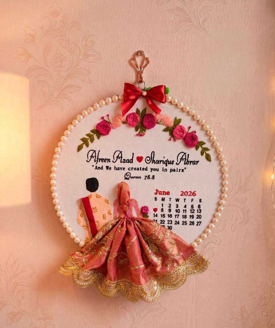 INFINITY CREATIONS Personalized 3D Islamic Nikah Embroidery Hoop | Custom Couple Names Gift