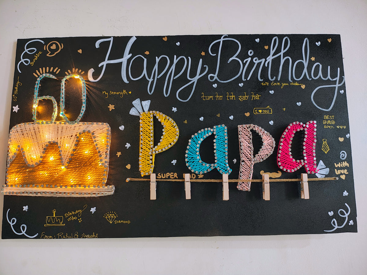 INFINITY CREATIONS Personalized 'Papa' LED String Art with Date | Custom Photo Wall Décor Gift