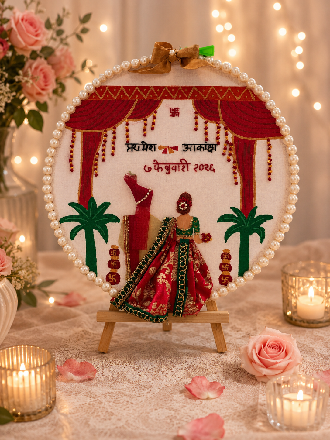 INFINITY CREATIONS Personalized 3D Maharashtrian Wedding Mandap Hoop | Custom Marathi Couple Gift