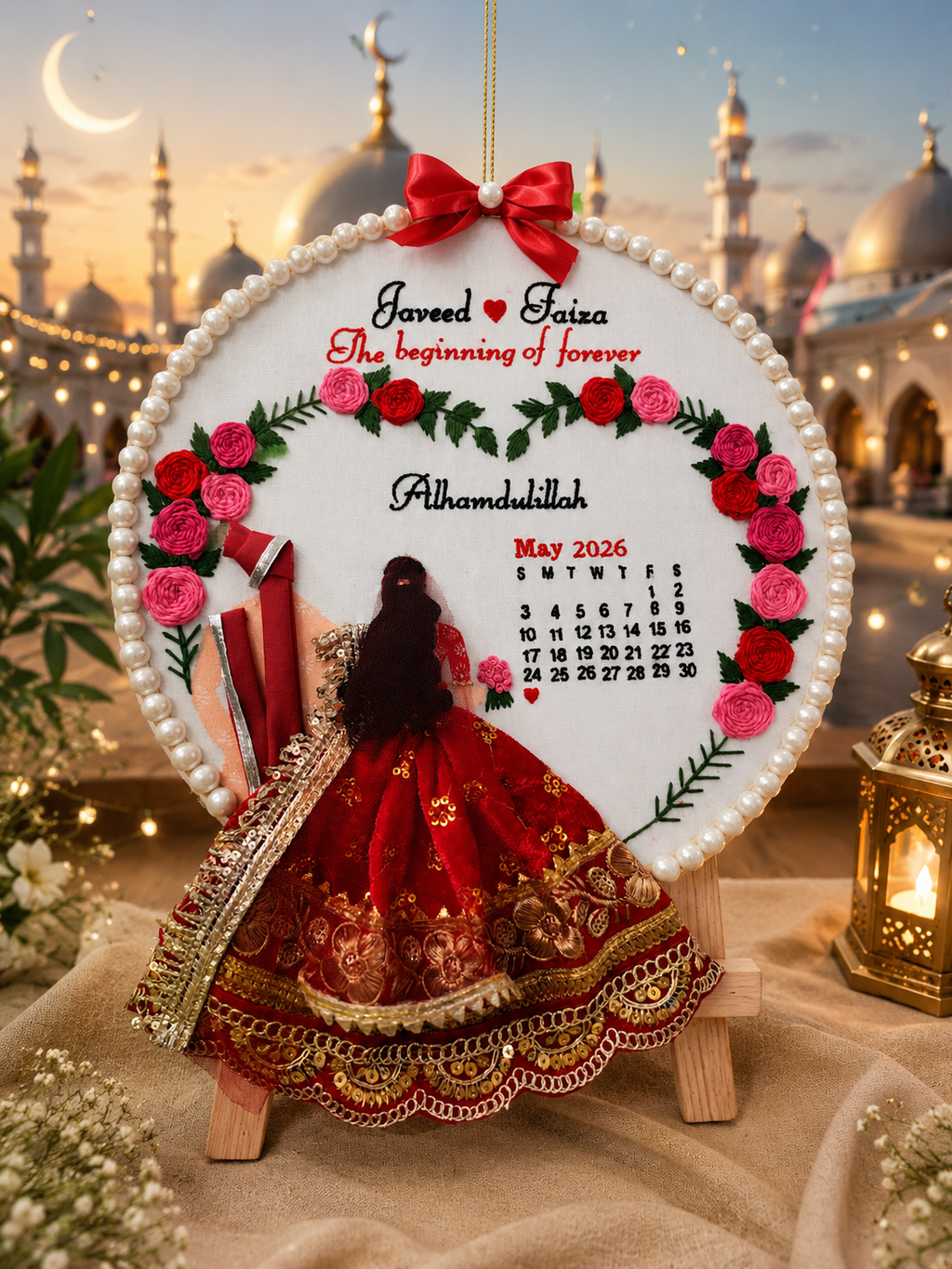 INFINITY CREATIONS Personalized 3D Islamic Wedding Heart Wreath Hoop | Custom Couple Names Gift