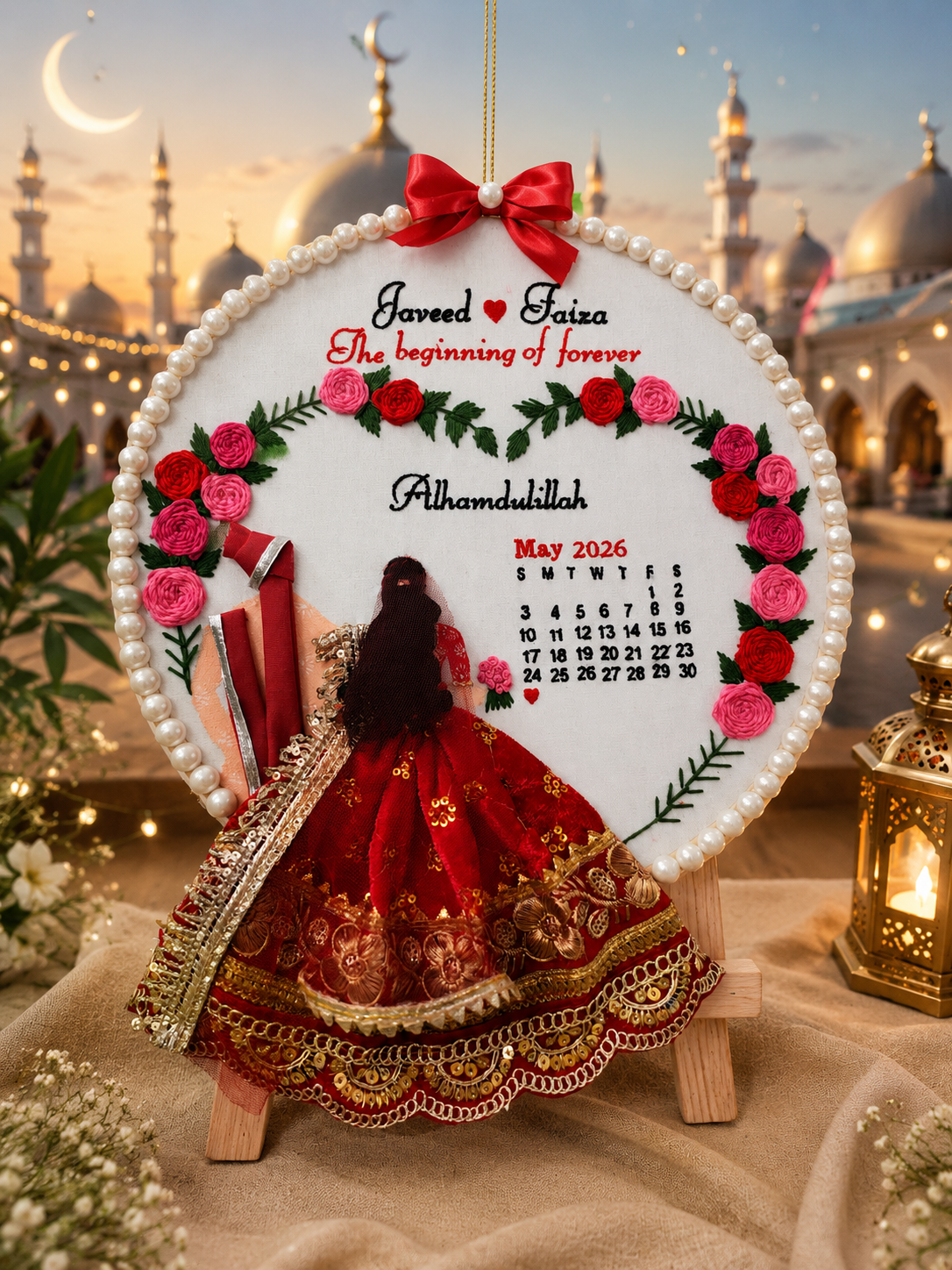 INFINITY CREATIONS Personalized 3D Islamic Wedding Heart Wreath Hoop | Custom Couple Names Gift