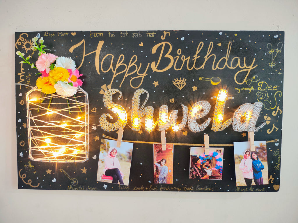 INFINITY CREATIONS Personalized 'Happy Birthday' LED String Art with Date | Custom Photo Wall Décor Gift