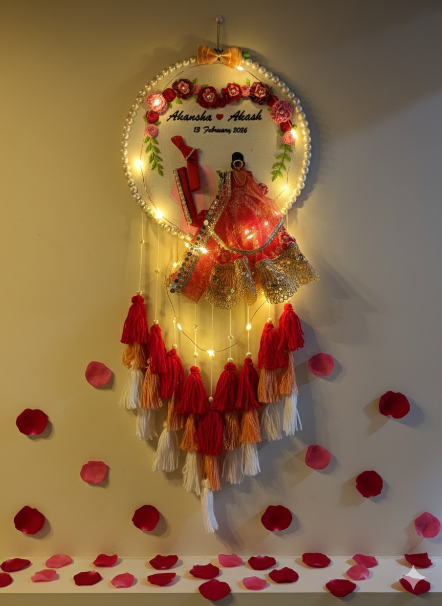 INFINITY CREATIONS Personalized 3D Wedding Embroidery Hoop with LED Lights | Custom Couple Names Gift