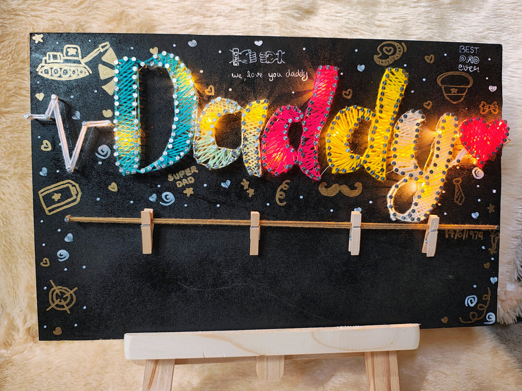 INFINITY CREATIONS Personalized 'Daddy' LED String Art | Custom Photo Clip Wall Décor Gift