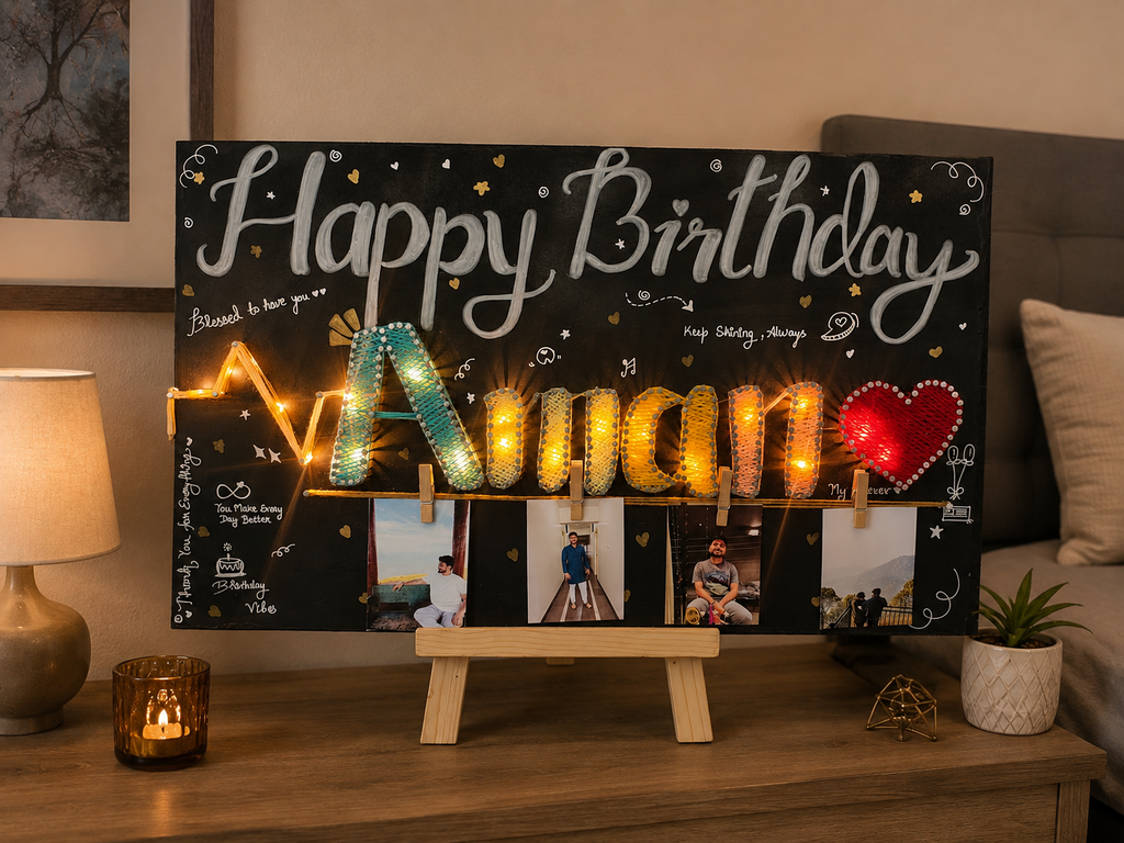 INFINITY CREATIONS Personalized 'Happy Birthday' LED String Art with Date | Custom Photo Wall Décor Gift