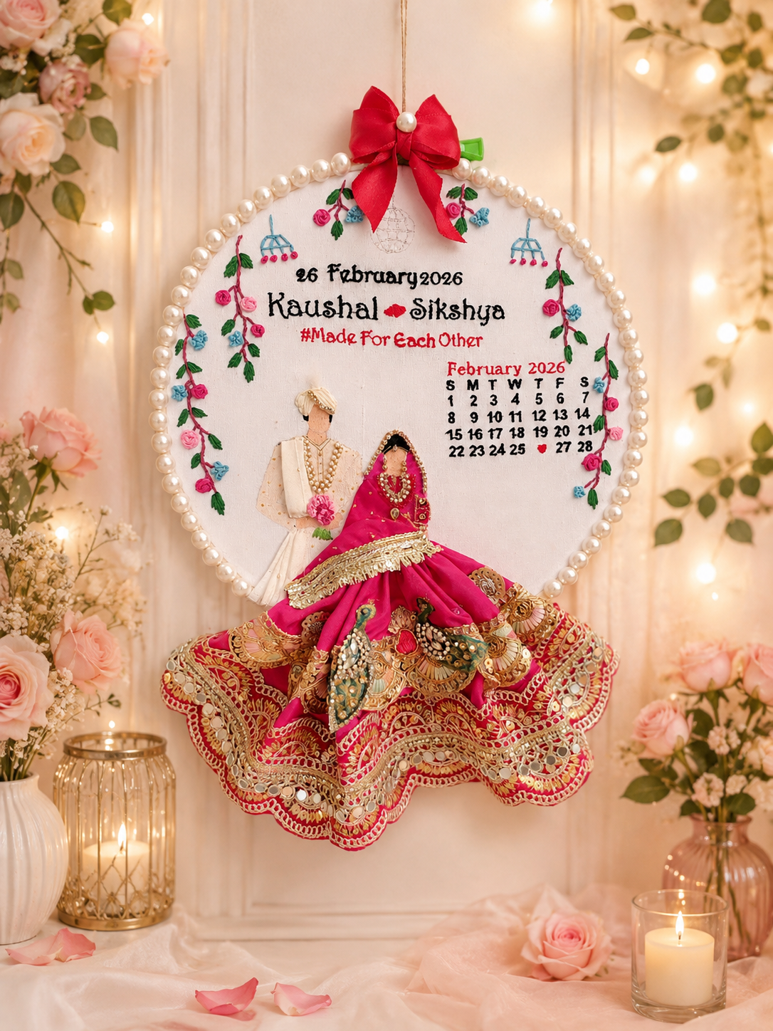 INFINITY CREATIONS Personalized 3D Wedding Calendar Hoop | Custom Couple Names, Date & Tassel Gift