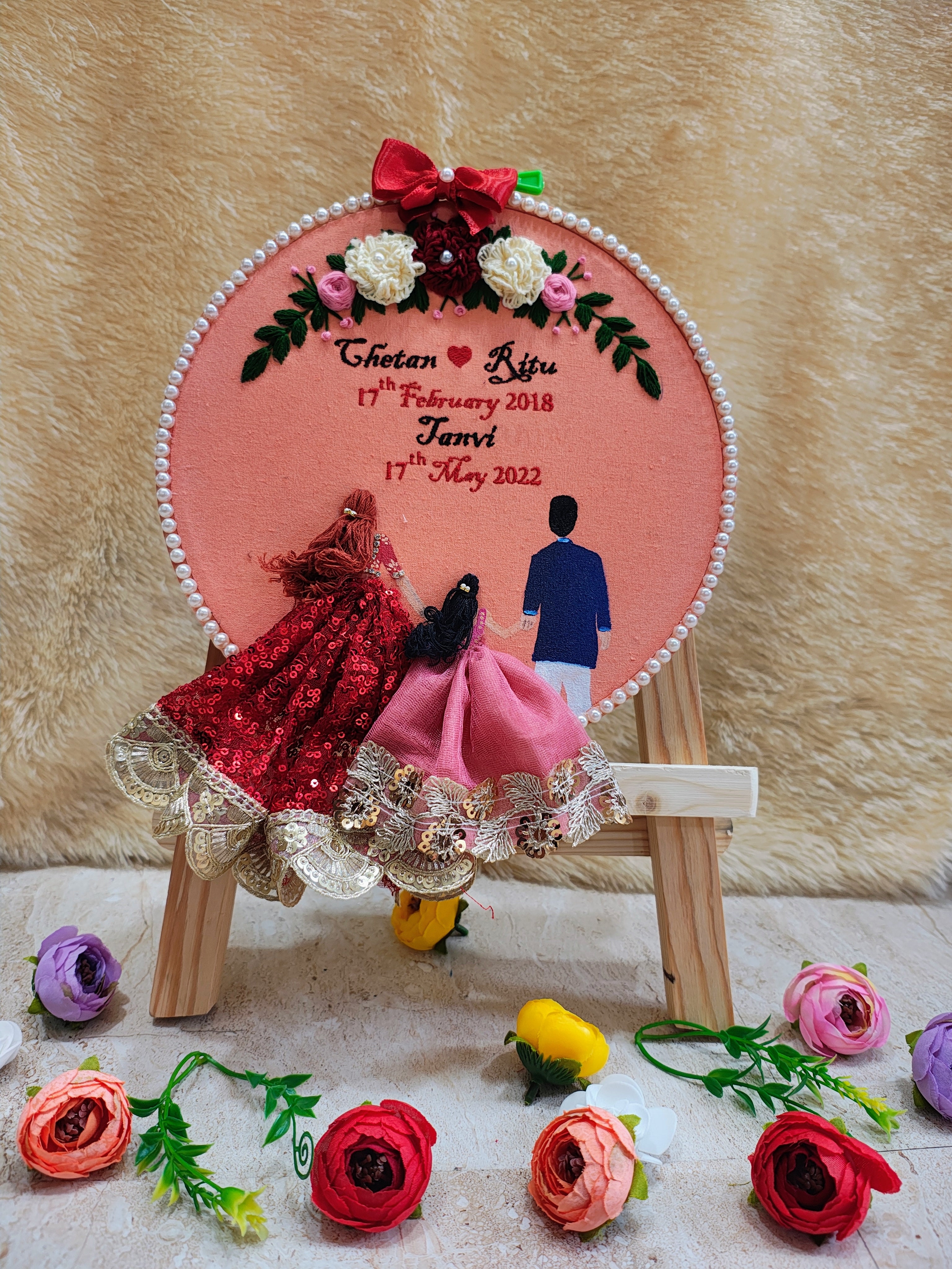 INFINITY CREATIONS Personalized 3D Family of Three Embroidery Hoop | Custom Names Gift