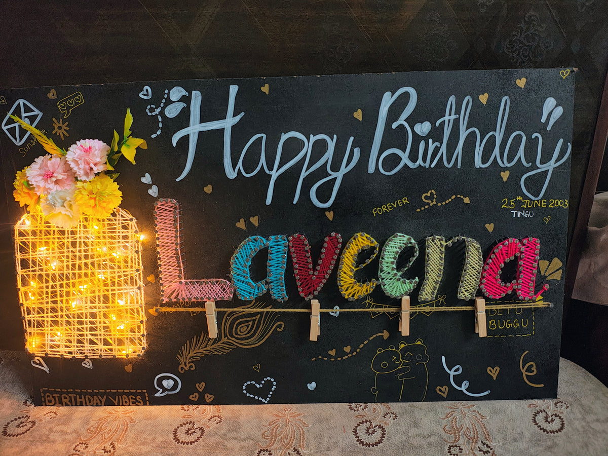 INFINITY CREATIONS Personalized 'Happy Birthday' LED String Art with Date | Custom Photo Wall Décor Gift