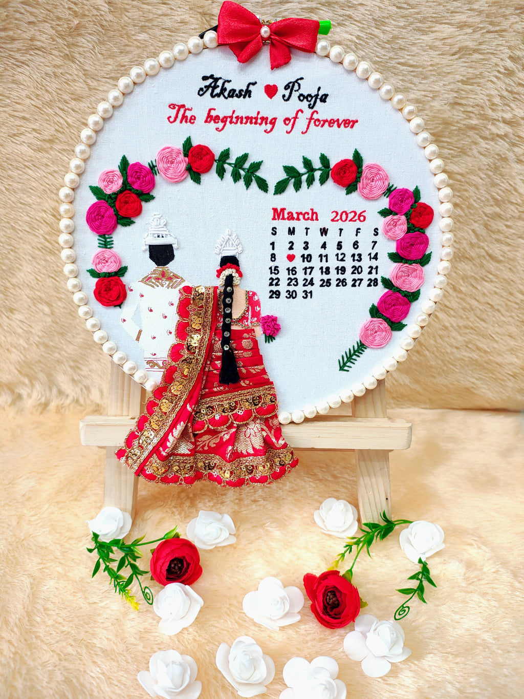 INFINITY CREATIONS Personalized 3D Bengali Wedding Heart Wreath Hoop | Custom Couple Names Gift