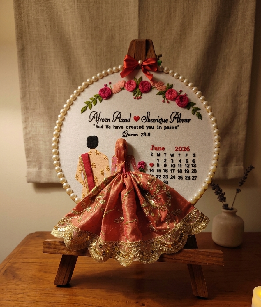 INFINITY CREATIONS Personalized 3D Islamic Nikah Embroidery Hoop | Custom Couple Names Gift