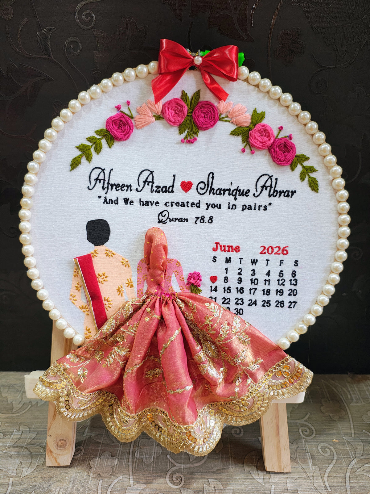 INFINITY CREATIONS Personalized 3D Islamic Nikah Embroidery Hoop | Custom Couple Names Gift