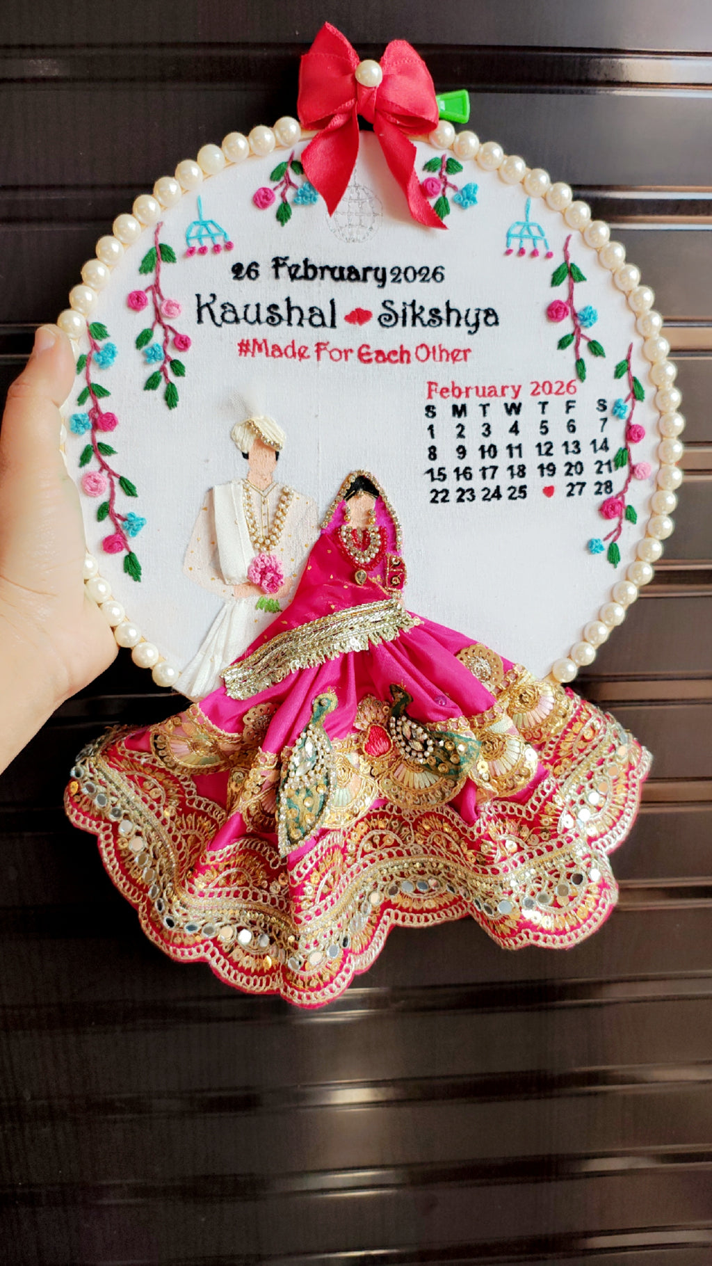 INFINITY CREATIONS Personalized 3D Wedding Calendar Hoop | Custom Couple Names, Date & Tassel Gift