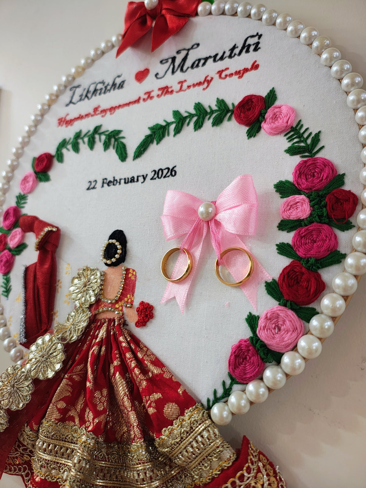INFINITY CREATIONS Personalized 3D Engagement Embroidery Hoop | Custom Couple Names Gift