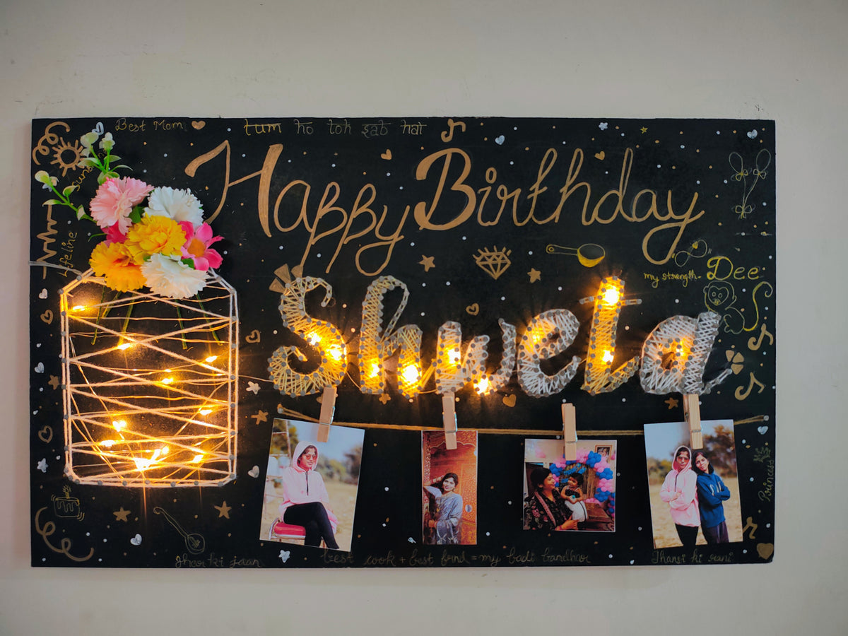 INFINITY CREATIONS Personalized 'Happy Birthday' LED String Art with Date | Custom Photo Wall Décor Gift