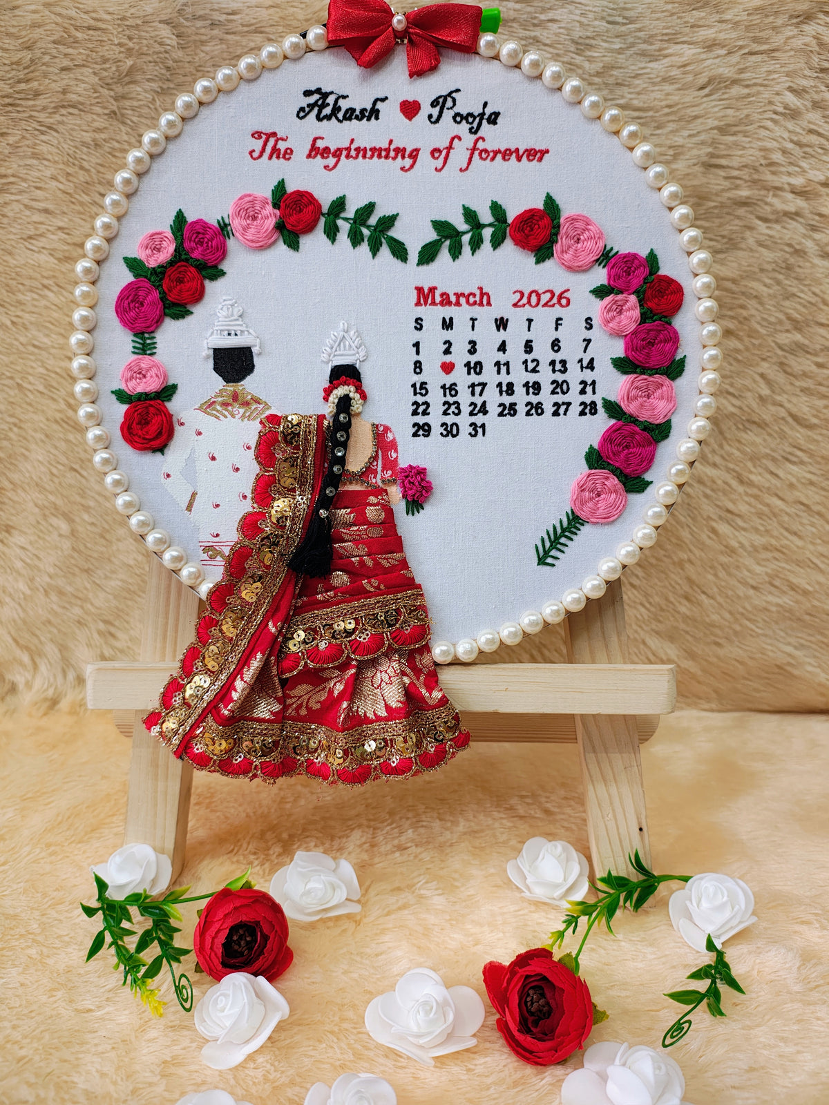 INFINITY CREATIONS Personalized 3D Bengali Wedding Heart Wreath Hoop | Custom Couple Names Gift
