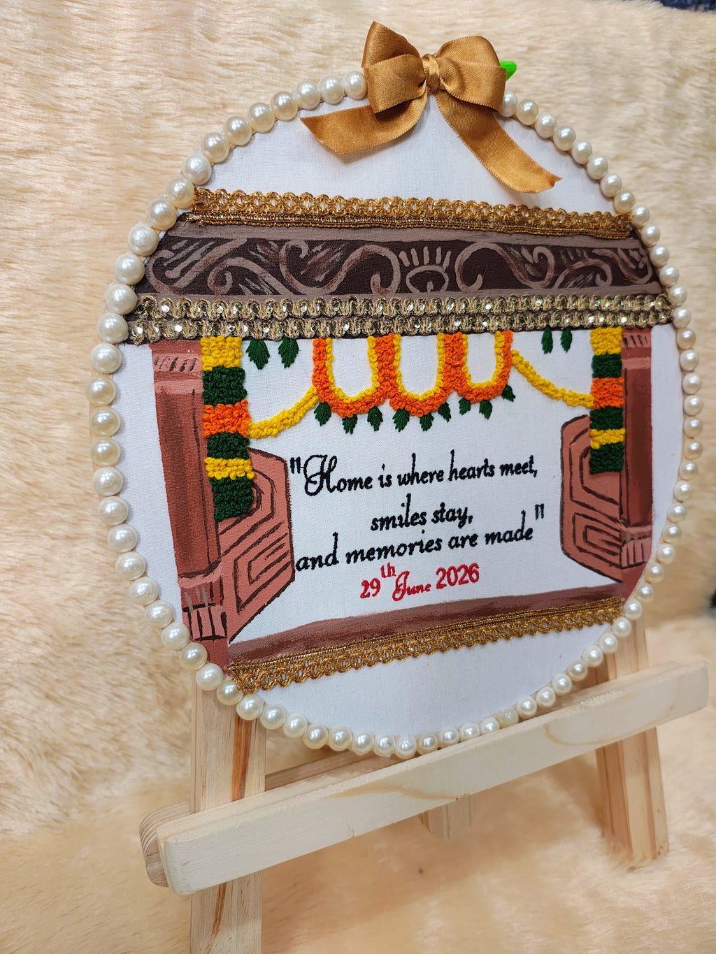 INFINITY CREATIONS Personalized 3D Griha Pravesh Embroidery Hoop | Custom House Warming Gift
