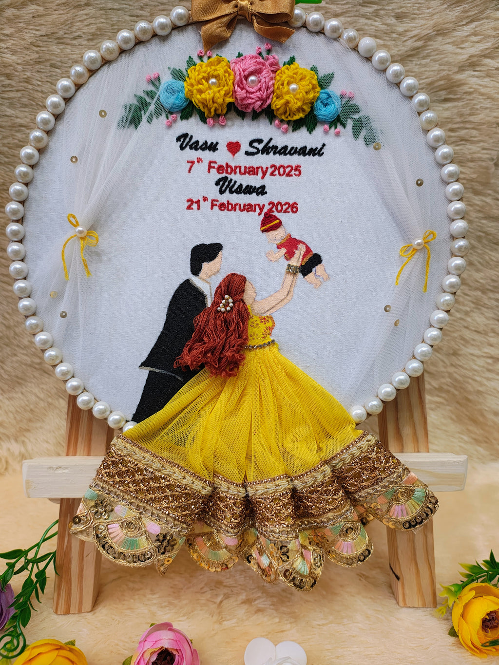 INFINITY CREATIONS Personalized 3D Family Embroidery Hoop | Custom Couple & Baby Names Gift
