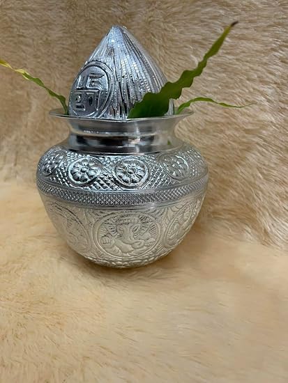 INFINITY CREATIONS Premium White Metal Mangal Kalash | Pooja & Mandir Decor