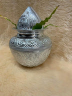 INFINITY CREATIONS Premium White Metal Mangal Kalash | Pooja & Mandir Decor