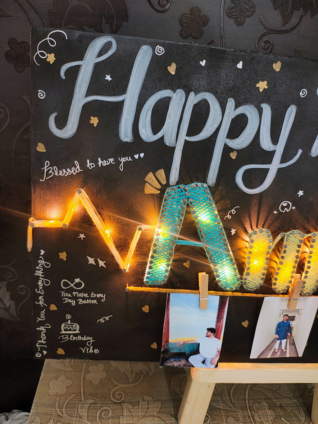 INFINITY CREATIONS Personalized 'Happy Birthday' LED String Art with Date | Custom Photo Wall Décor Gift