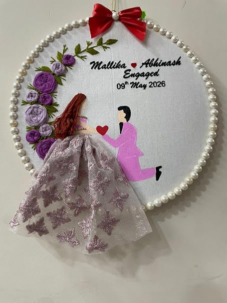INFINITY CREATIONS Personalized Engagement Embroidery Hoop | Custom Couple Name & Date Gift