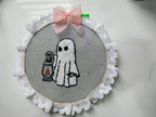 INFINITY CREATIONS Handmade 3D Punch-Needle Ghost Embroidery Hoop | Halloween Wall Décor