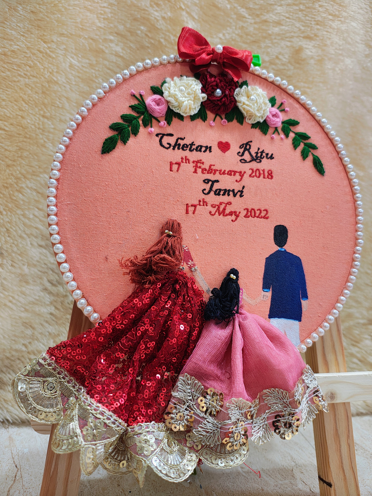 INFINITY CREATIONS Personalized 3D Family of Three Embroidery Hoop | Custom Names Gift