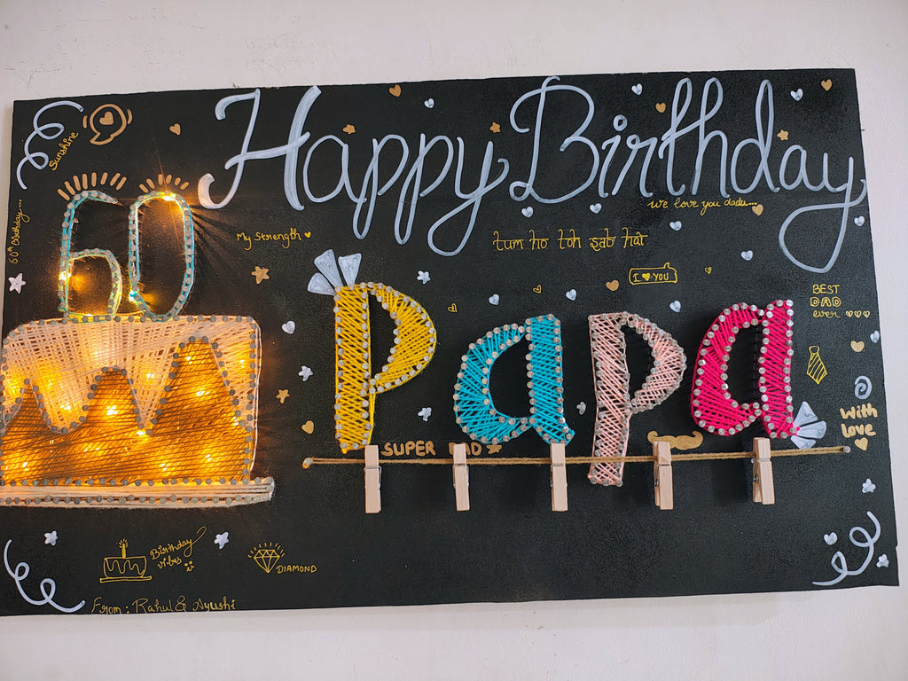 INFINITY CREATIONS Personalized 'Papa' LED String Art with Date | Custom Photo Wall Décor Gift
