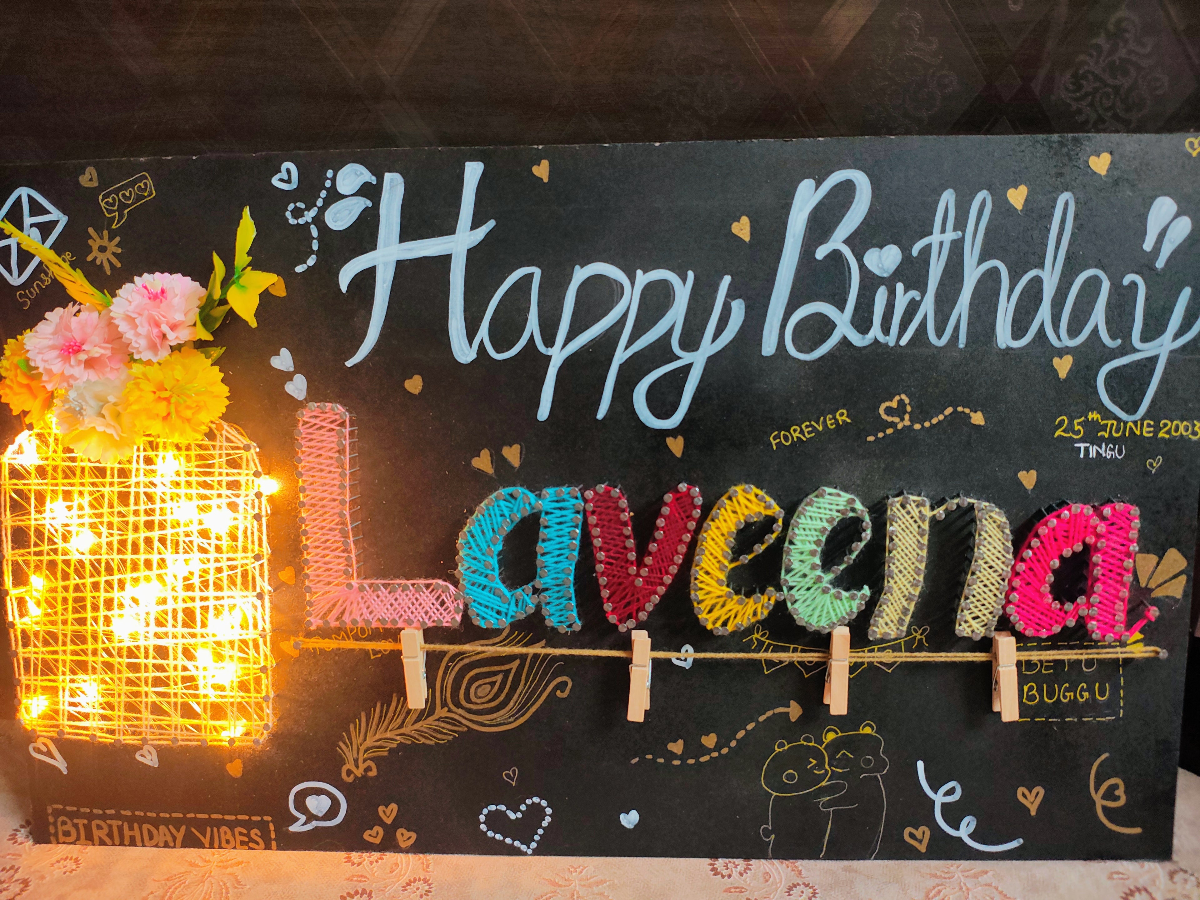 INFINITY CREATIONS Personalized 'Happy Birthday' LED String Art with Date | Custom Photo Wall Décor Gift