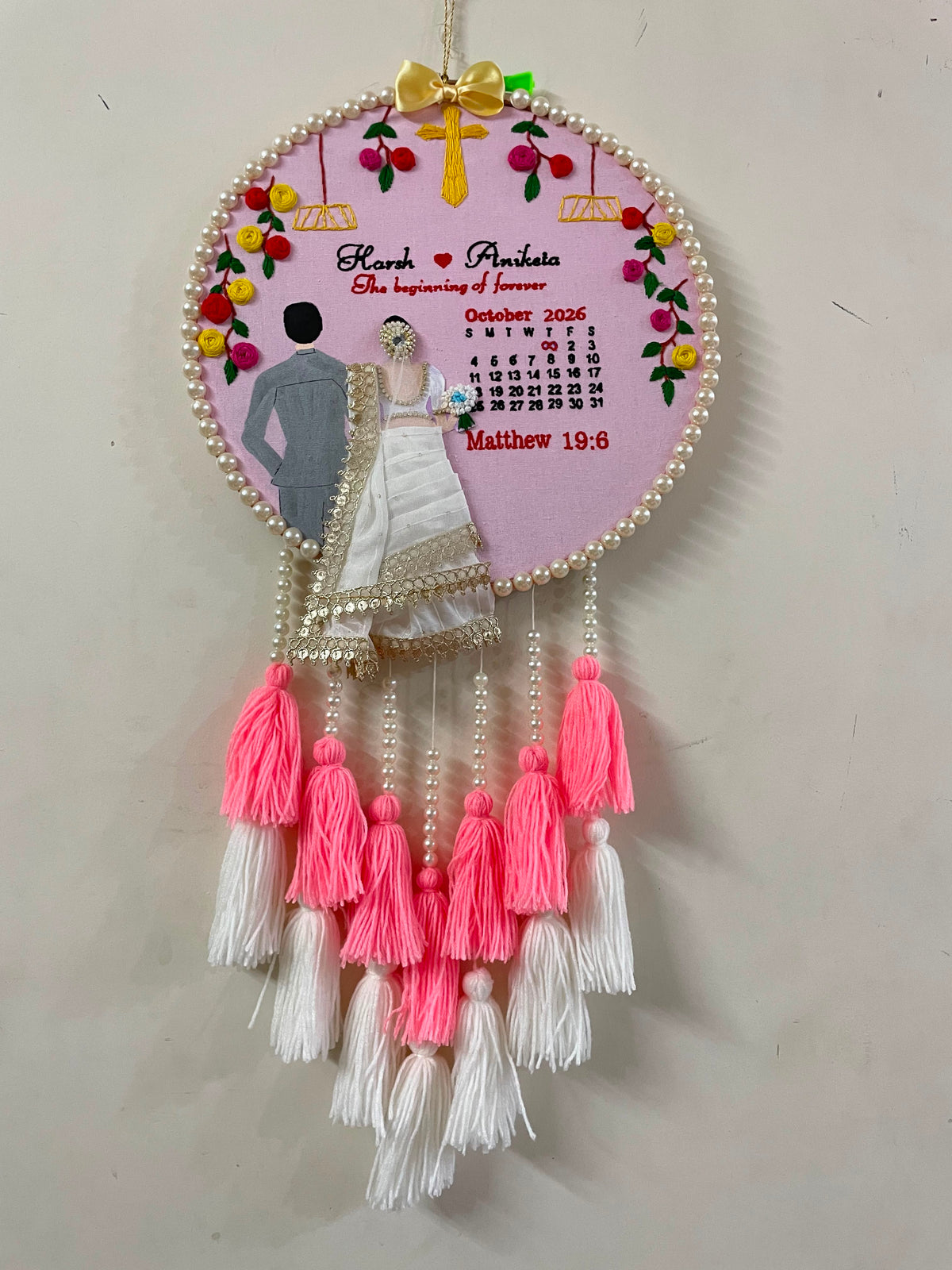 INFINITY CREATIONS Personalized 3D Christian Wedding Embroidery Hoop | Custom Couple Names Gift