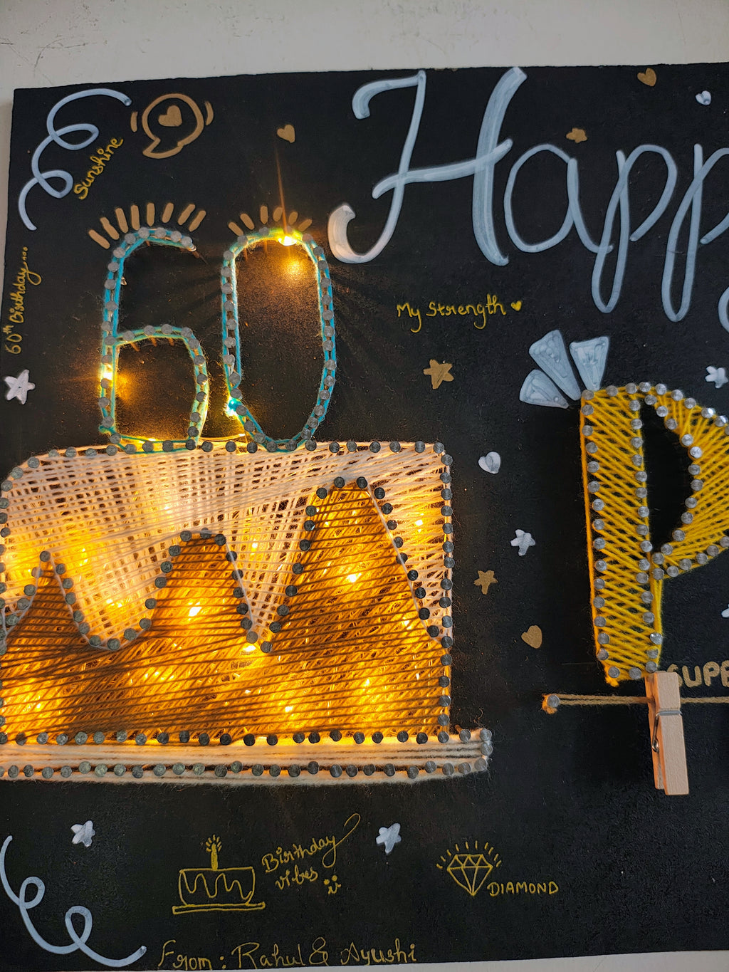 INFINITY CREATIONS Personalized 'Papa' LED String Art with Date | Custom Photo Wall Décor Gift