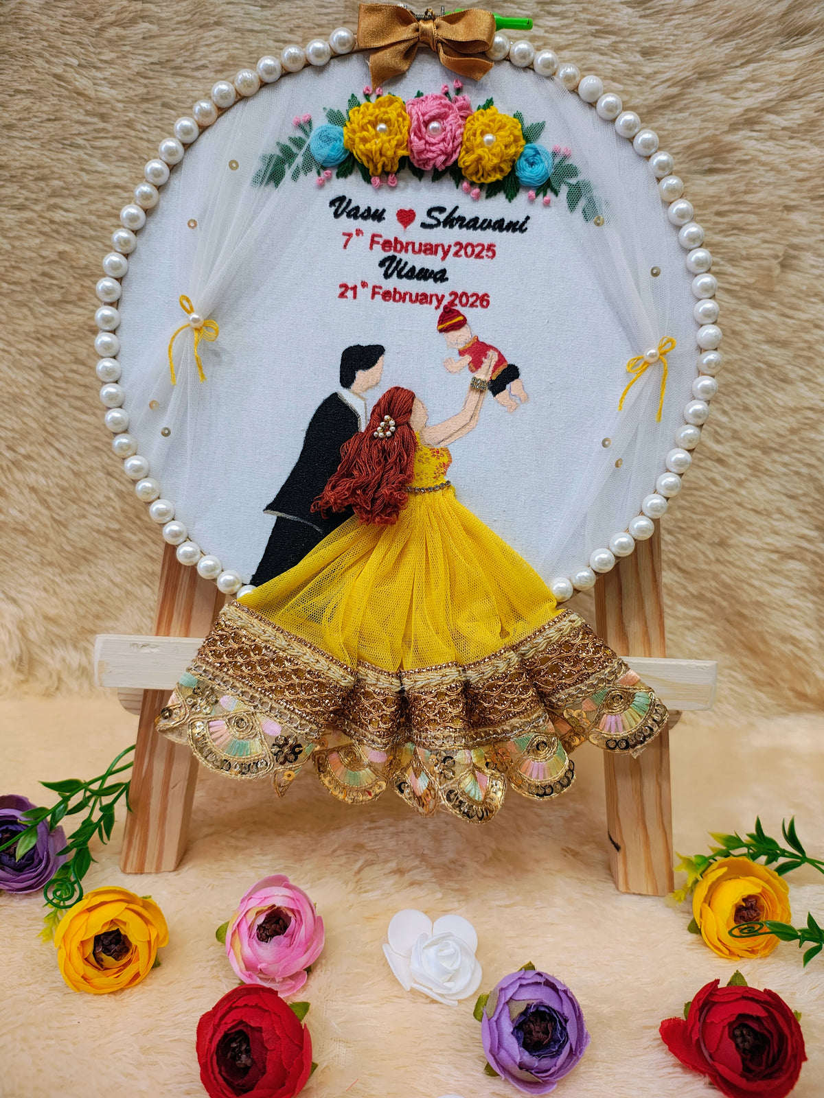 INFINITY CREATIONS Personalized 3D Family Embroidery Hoop | Custom Couple & Baby Names Gift