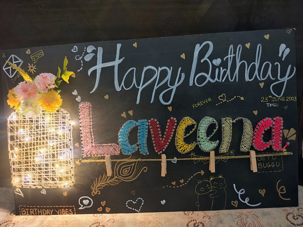 INFINITY CREATIONS Personalized 'Happy Birthday' LED String Art with Date | Custom Photo Wall Décor Gift
