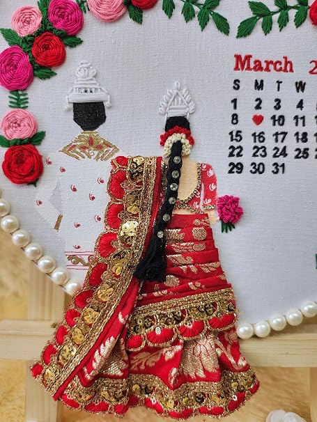 INFINITY CREATIONS Personalized Bengali Wedding Embroidery Hoop | Custom Couple Names & Calendar Gift