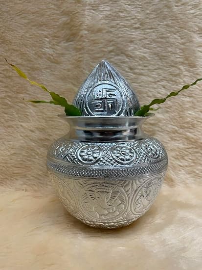 INFINITY CREATIONS Premium White Metal Mangal Kalash | Pooja & Mandir Decor