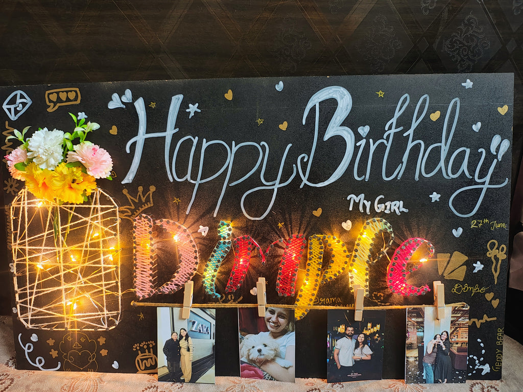 INFINITY CREATIONS Personalized 'Happy Birthday' LED String Art with Date | Custom Photo Wall Décor Gift