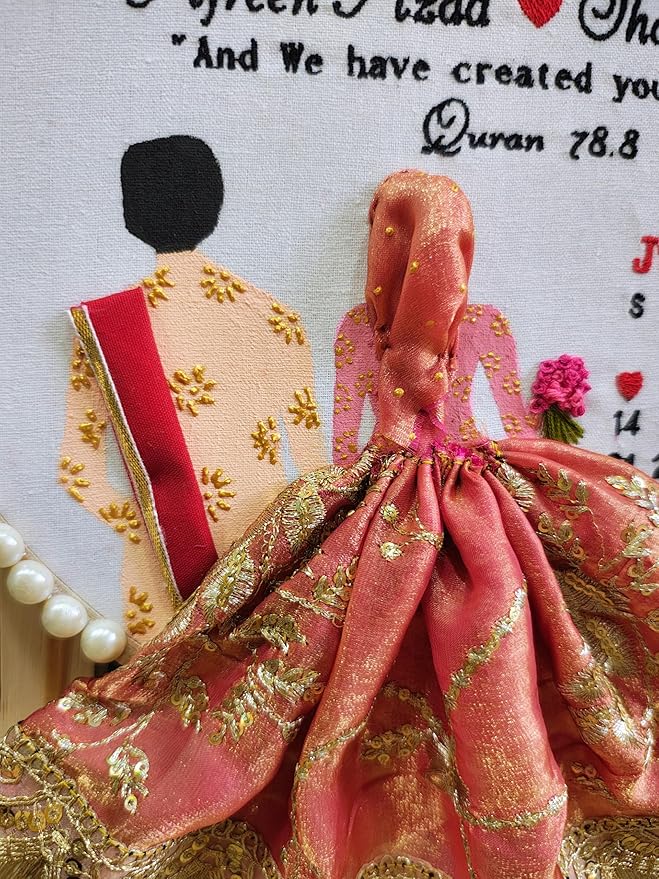 Personalized Islamic Wedding Embroidery Hoop | Handmade Muslim Couple Name Frame | Custom Nikah Gift