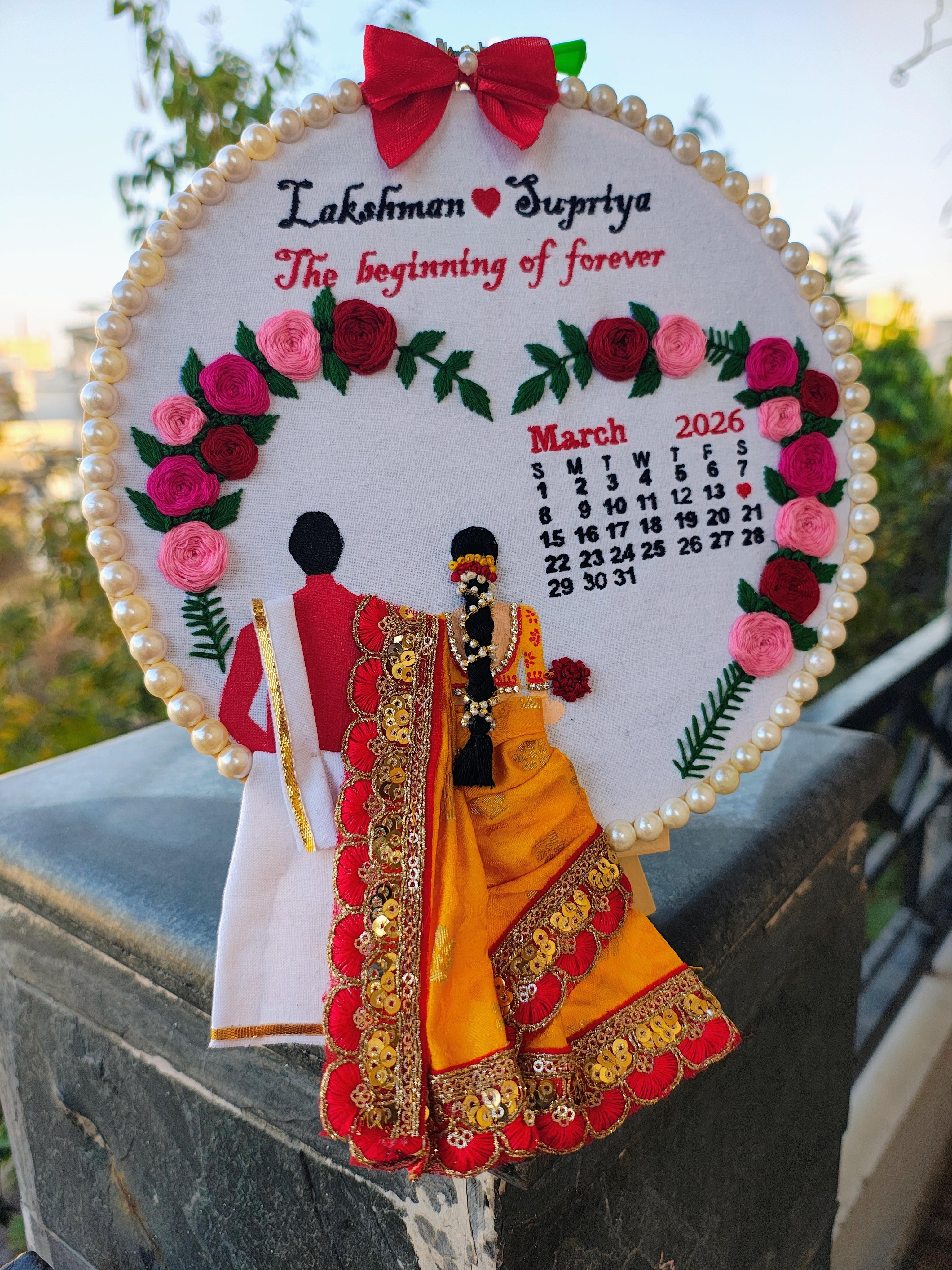 INFINITY CREATIONS Personalized 3D South Indian Wedding Embroidery Hoop | Custom Couple Names Gift