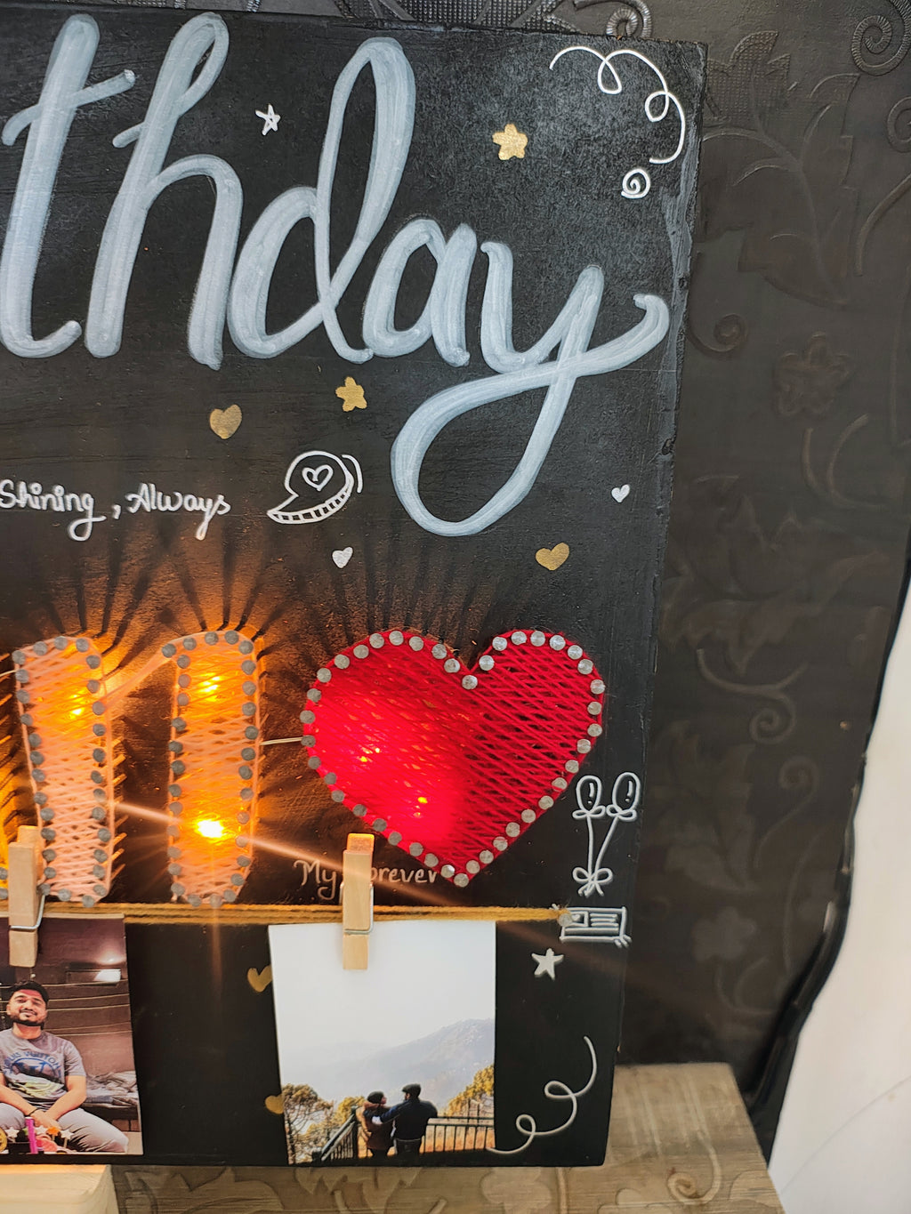INFINITY CREATIONS Personalized 'Happy Birthday' LED String Art with Date | Custom Photo Wall Décor Gift