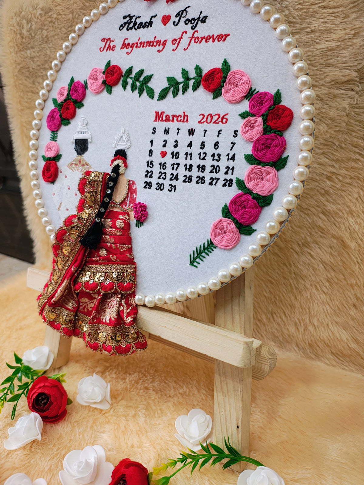 INFINITY CREATIONS Personalized 3D Bengali Wedding Heart Wreath Hoop | Custom Couple Names Gift