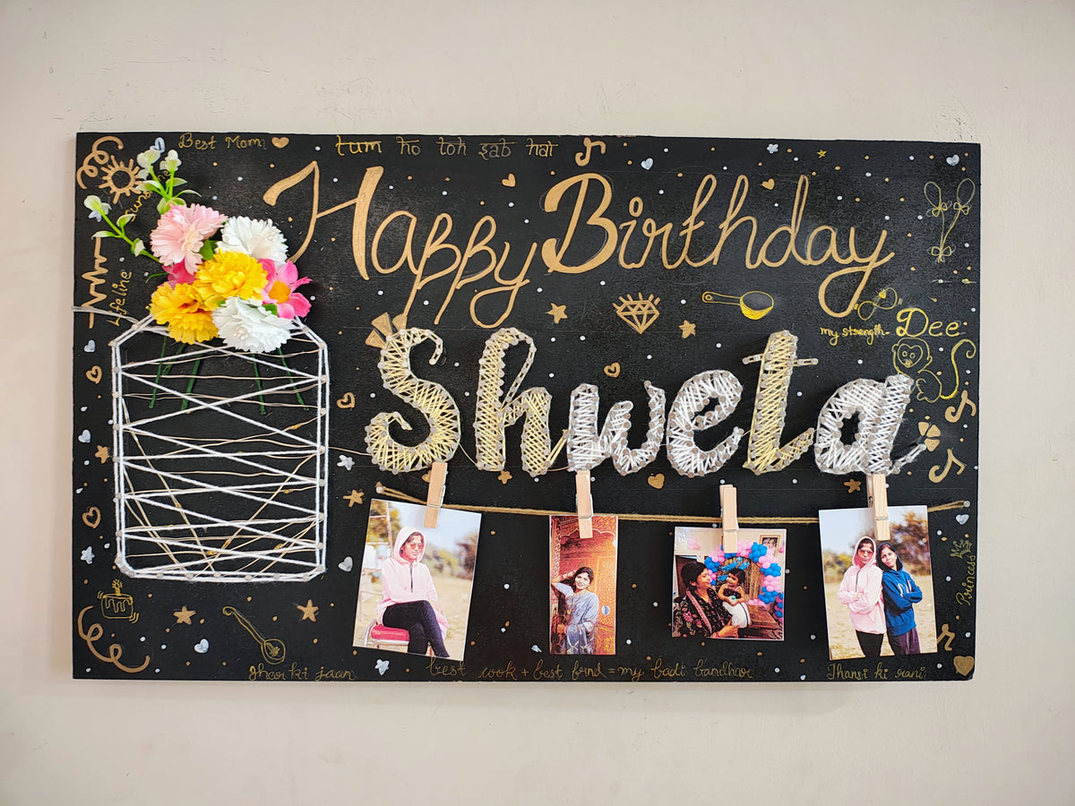 INFINITY CREATIONS Personalized 'Happy Birthday' LED String Art with Date | Custom Photo Wall Décor Gift