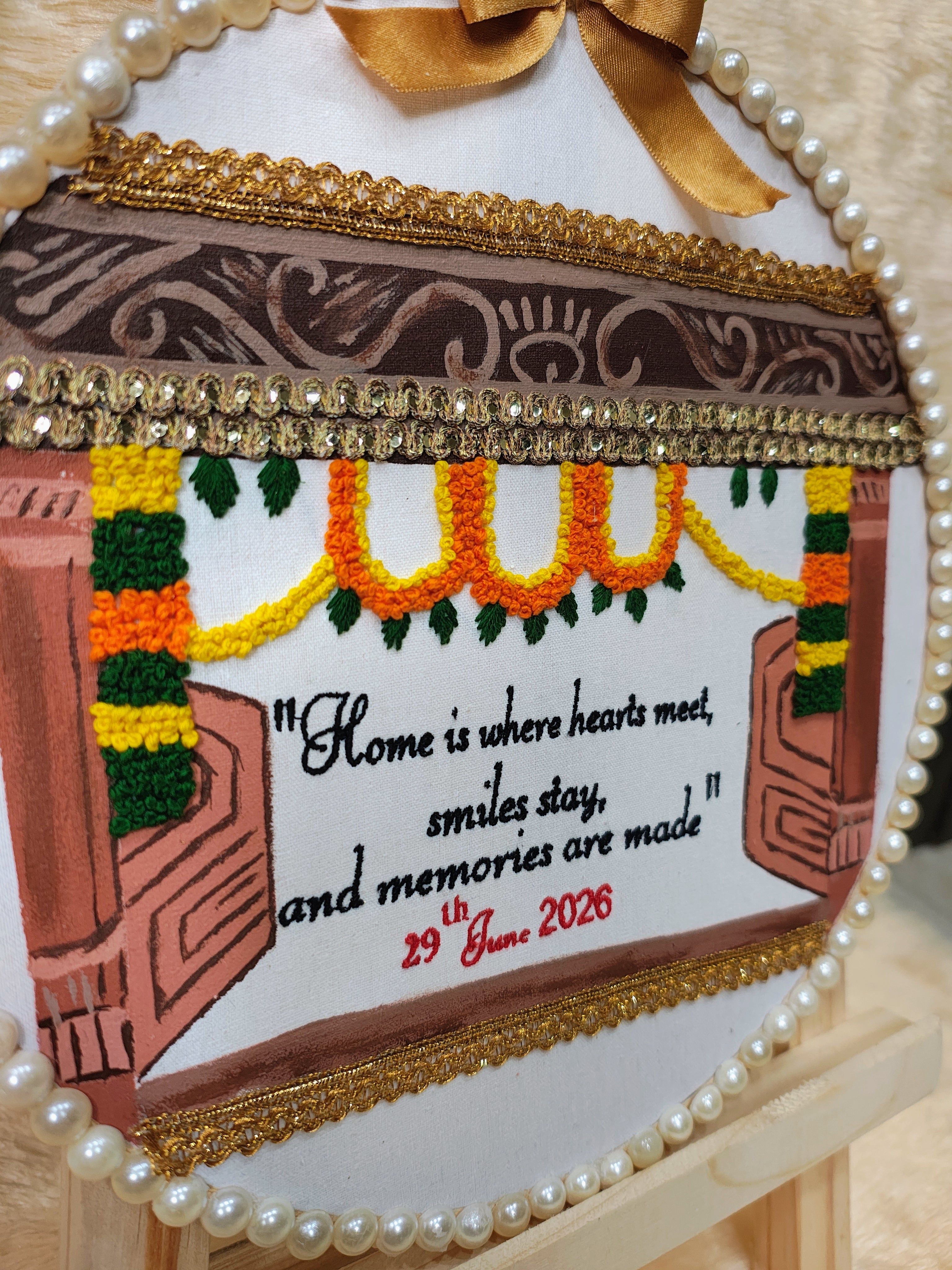 INFINITY CREATIONS Personalized 3D Griha Pravesh Embroidery Hoop | Custom House Warming Gift