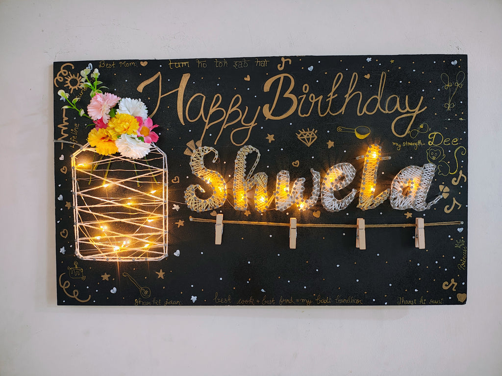 INFINITY CREATIONS Personalized 'Happy Birthday' LED String Art with Date | Custom Photo Wall Décor Gift